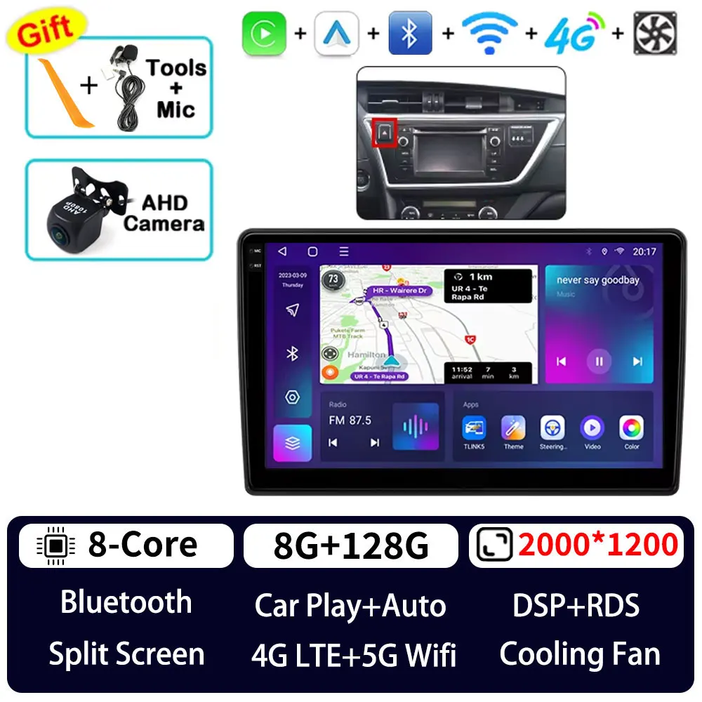 Android 15 Carplay voor Toyota Auris 2013 2014 2015 2016 Corolla E160 E170 LHD 360 camera 5G WIFI autoradio BT videospeler QLED