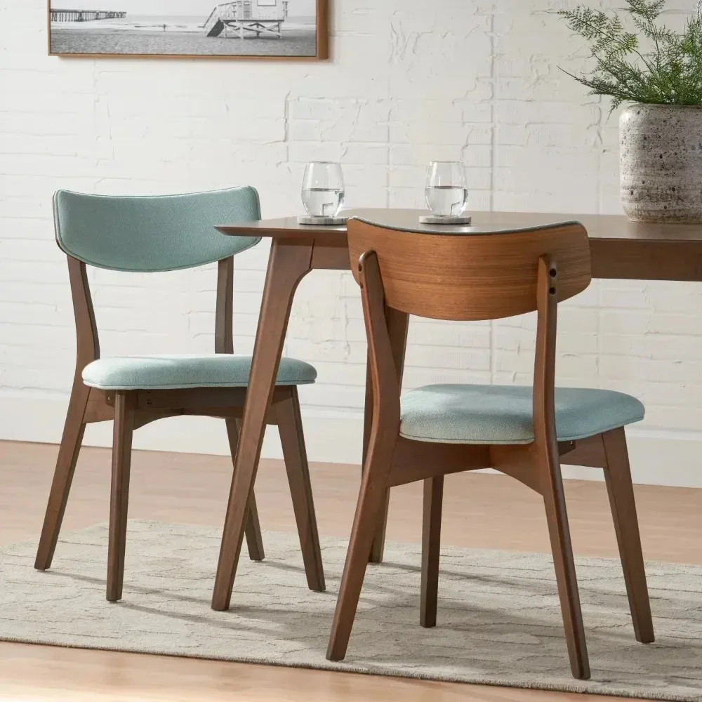 Modern Fabric Dining Chairs with Natural Walnut Finished Rubberwood Frame, Mint / Natural Walnut,2-Pcs Dining Chairs Set