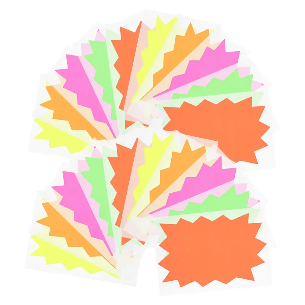 

100Pcs Fluorescent Blank Price Stickers Strong Adhesion Burst Star Shape for Retail Stores Supermarkets Garage Sales Vendor