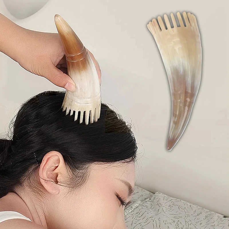 1 Pcs Cow Horn Hair Scrubbing Combs Barber Hairdressing Tools Clean Scalp Head Meridian Massagebrush Wide Tooth Cow Horn Comb
