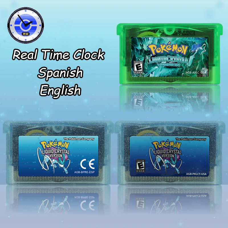خرطوشة ألعاب فيديو GBA 1M Flash RTC Pokemon Liquid Crystal عالية الجودة مع بطارية إصدار الولايات المتحدة الأمريكية/ESP لـ GBASP