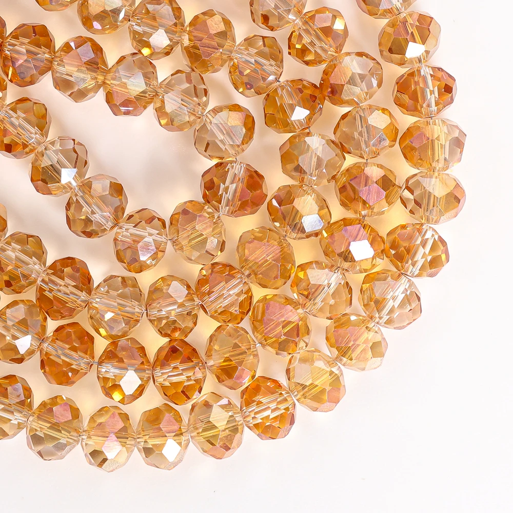

Golden Orange AB Coated Multi-Facet Glass Beads Realistic Near-Round Shape Bulk Loose Beads for Bracelets Necklaces Jewelry DIY