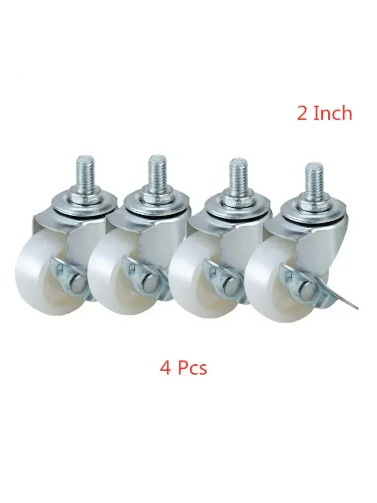 4 Pcs/Lot M8/M10 2 Inch Universal Wheel White Pp Screw Caster With Brake Plastic Small Shopping Cart