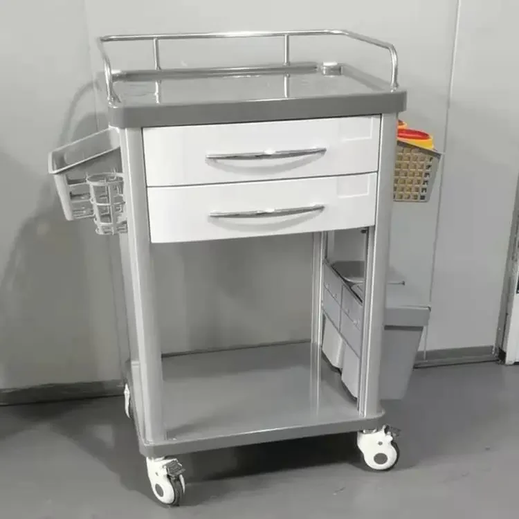 

ABS Double Layer Medical Cart Nurse Trolley Injection Multifunctional Double Pumping Hospital Cart