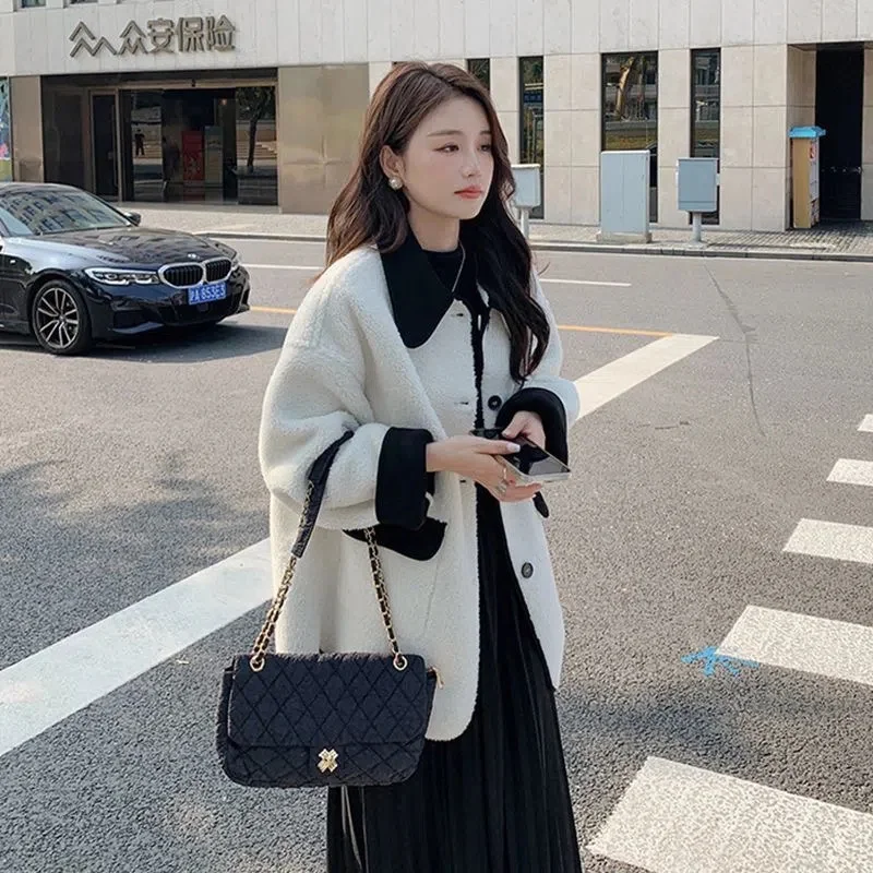 Lady Faux Fur Jacke Vintage Preppy Little Fragrance With Two Sides Wear Lamb Wool Coat Women Autumn/Winter 2023 New Top Commutin