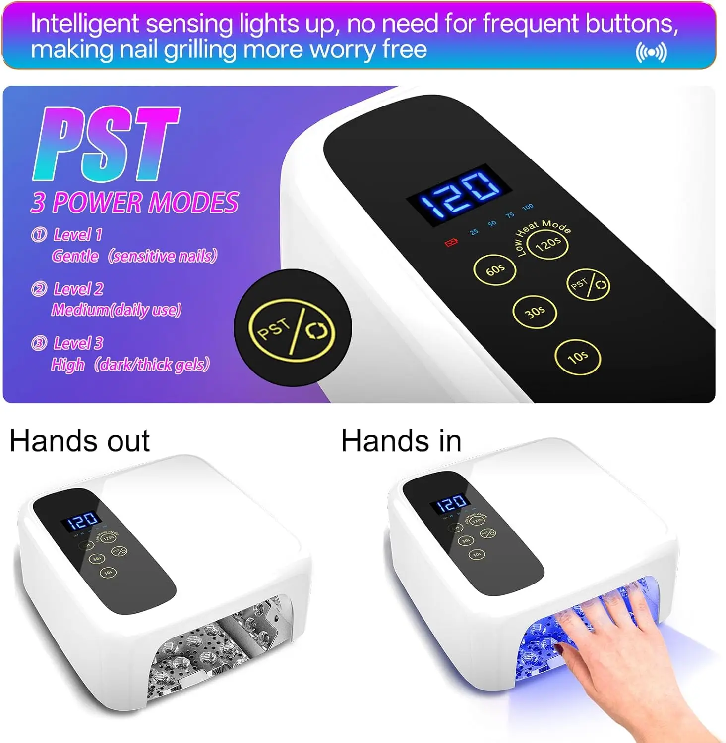 コードレス充電式72W UV LEDネイルランプ、メタリックリフレクター＆ベース付きワイヤレスジェルドライヤー（ホワイト）