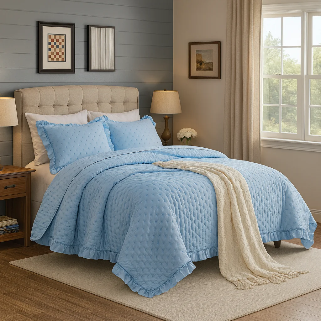

RIVERGLOW Ruffled Cotton Summer Quilt Lightweight Cooling Air-conditioning Comforter Soft Thin Machine Washable pillow case