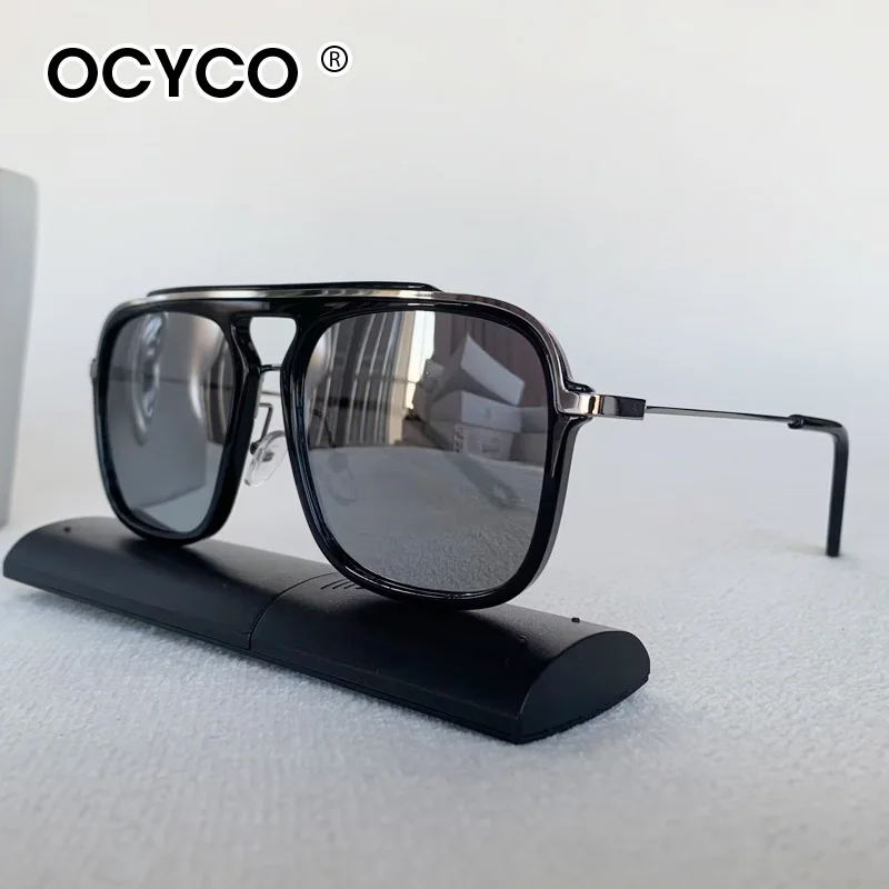 Trend Quadratische Punk Sonnenbrille Männer 2025, Luxus Marke Vintage Metall Sonnenbrille Männlich Doppel Strahl Klassische Fahren Brillen UV400