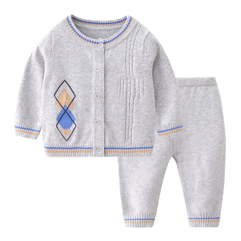 6-24M Baby Knitted Sweater Sets O-Neck Long Sleeve Solid Knit Cardigan+ Pants 2Pcs Suits Autumn Winter Boys Girls Clothing Set