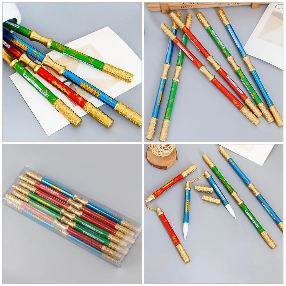 Caneta gel com barra de anel dourado, 6 peças, aderência confortável, canetas de tinta de ponta dupla para estudantes, material escolar, canetas de escrita suave