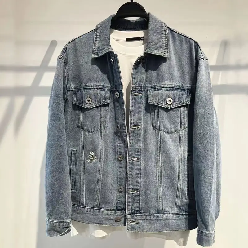

Autumn Button Cowboy Coat for Men in Lowest Price Cheap Stylish Y2k Washed Korean Popular Clothes Original New Denim Jackets Man