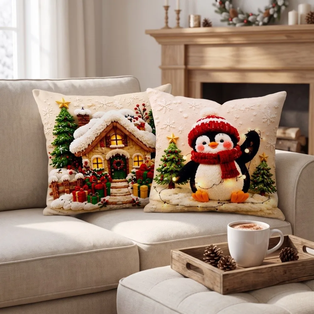 Home Decor Soft Christmas Pillow Covers Tree Reindeer Throw Cushion Case Penguin Elk Xmas Pillowslip Bedroom