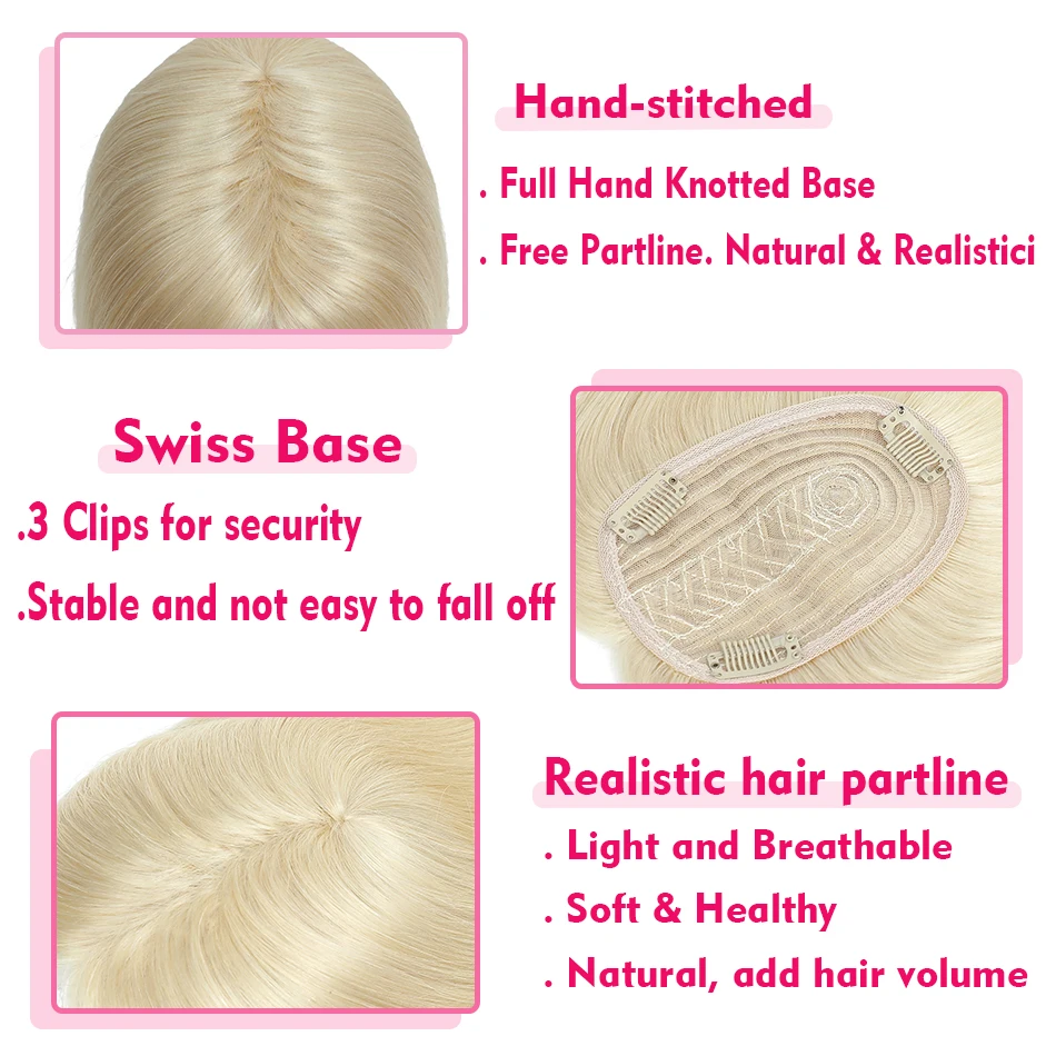 Audelami Straight Human Hair Topper For Women Human Hair Wigs Clip in Hair Extensions Toupee Breathable