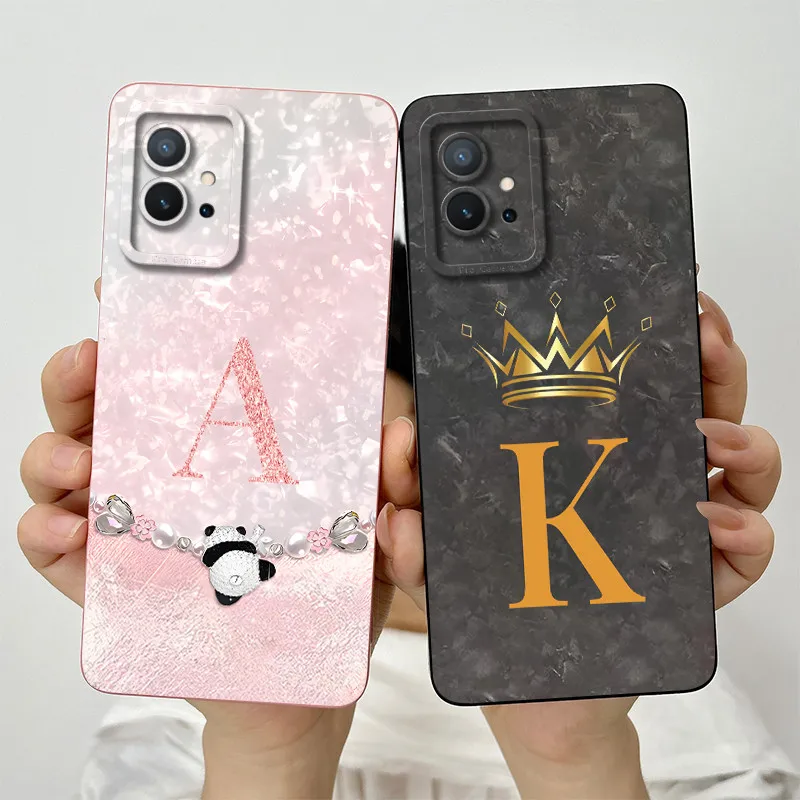 For Vivo Y75 5G Case Vivo Y55 5G Phone Case V2142 V2127 Fashion Crown Letters Shockproof Soft Liquid Silicone Back Cover Fundas