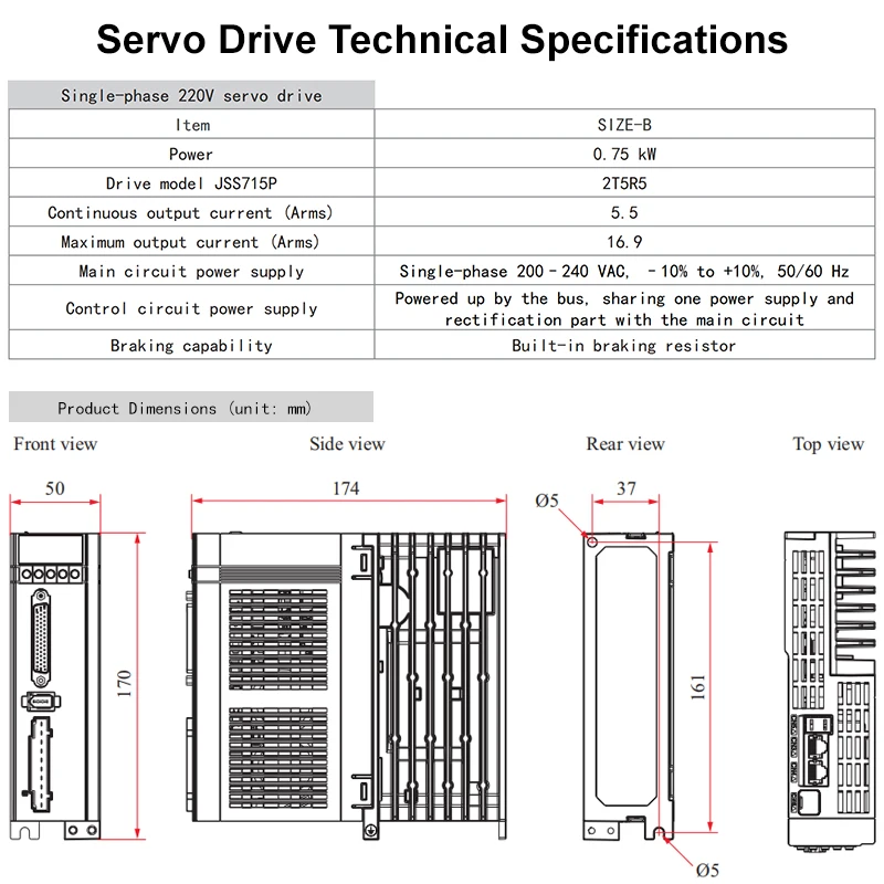 Kit de Motor de servoaccionamiento de pulso monofásico de 220V codificador absoluto magnético de 17 bits 750W 3000rpm servomotor de CA y servoaccionamiento