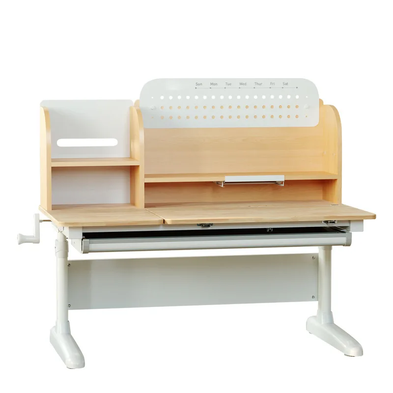 

Детский учебный стол и набор стульев. Бытовой подъемный студенческий письменный стол из цельного дерева.