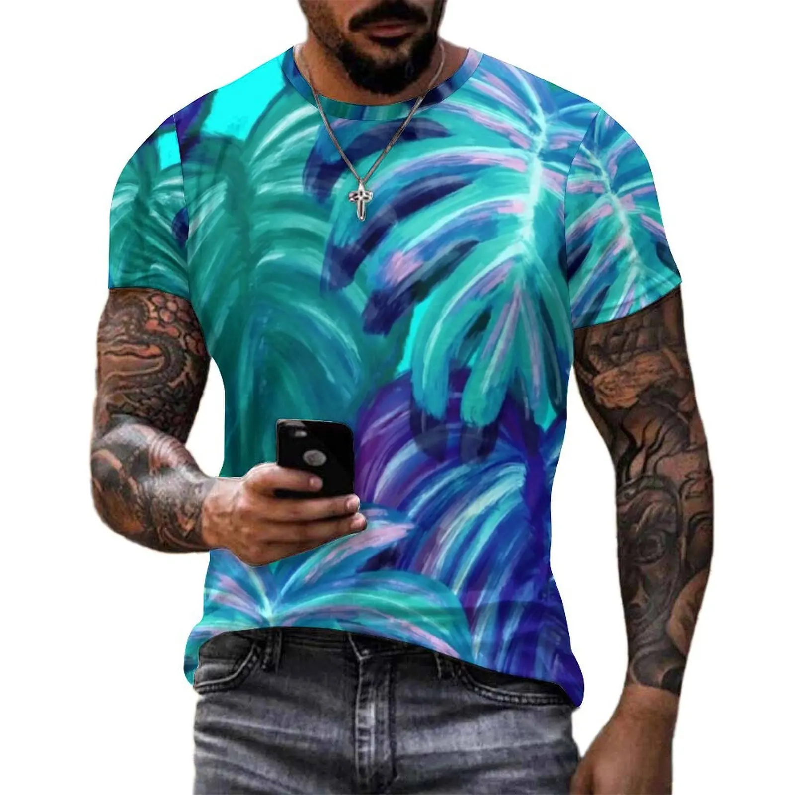 Watercolor Tropical T Shirt Palm Springs Neon Vintage T Shirts Short-Sleeve Tops Hot Sale Summer Casual Oversized Top Tees