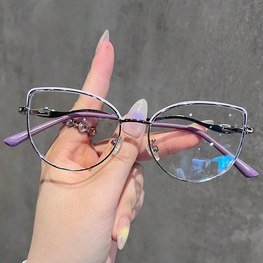 1Pc Women's Fashionable Plain Glasses New Ultra-Light Retro Cat-Eye Style High-End Look Natural Casual Versatile Protective Visi