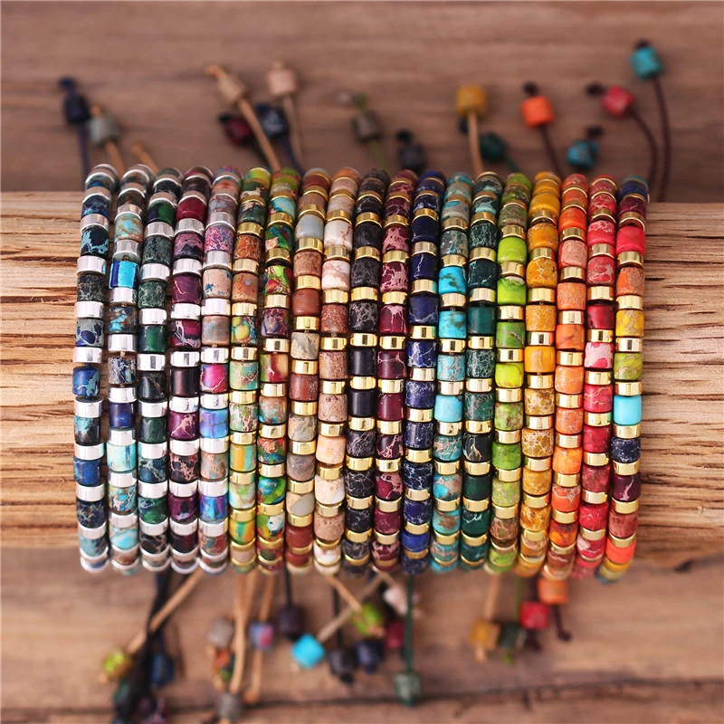 Boho Ethnic Rainbow Natural Stone Jasper Tube Beads Bracelet New Fashion Multi Colors Dainty Bracelet Beach Jewelry Dropshipping