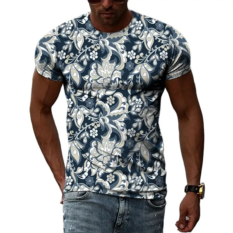 Summer New Ethnic Style original men\'s shirts Fashion Unisex Casual Printed Tees Personality Oversized O-neck Short Sleeve Tops