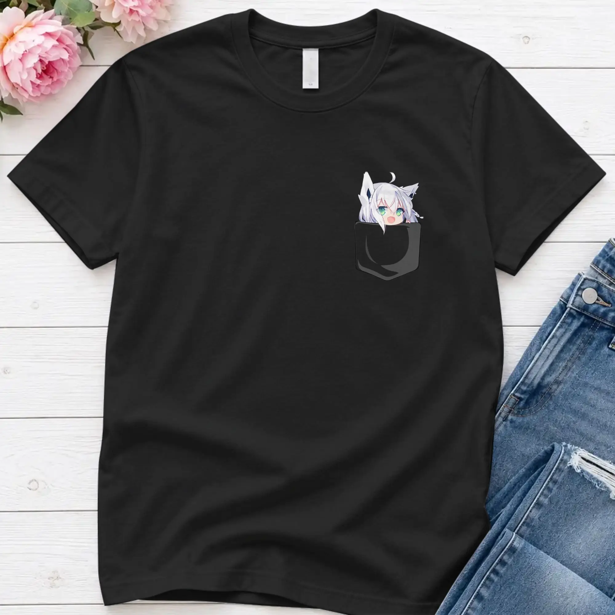 Men's T-Shirt Fubuki In Your Pocket  Hololive  Awesome 100% Cotton Tee Shirt  Touhou Project T Shirt O Neck Clothes 4XL 5XL 6XL