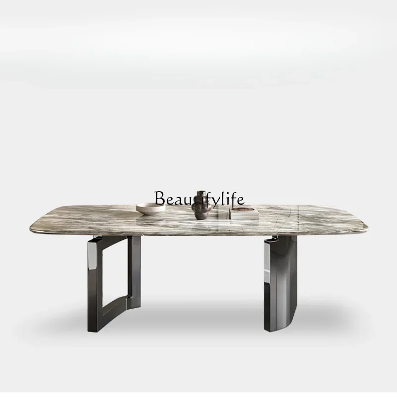 

FG40Luxury Stone High-End Affordable Luxury Mansion Long Table Minimalist Natural Marble Restaurant Dining Table