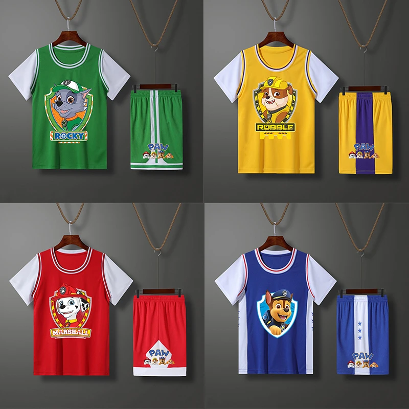 

Дышащие быстросохнущие комплекты спортивной одежды Paw Patrols для мальчиков и девочек, детская повседневная одежда с принтом, детская футболка, шорты, костюм из 2 предметов
