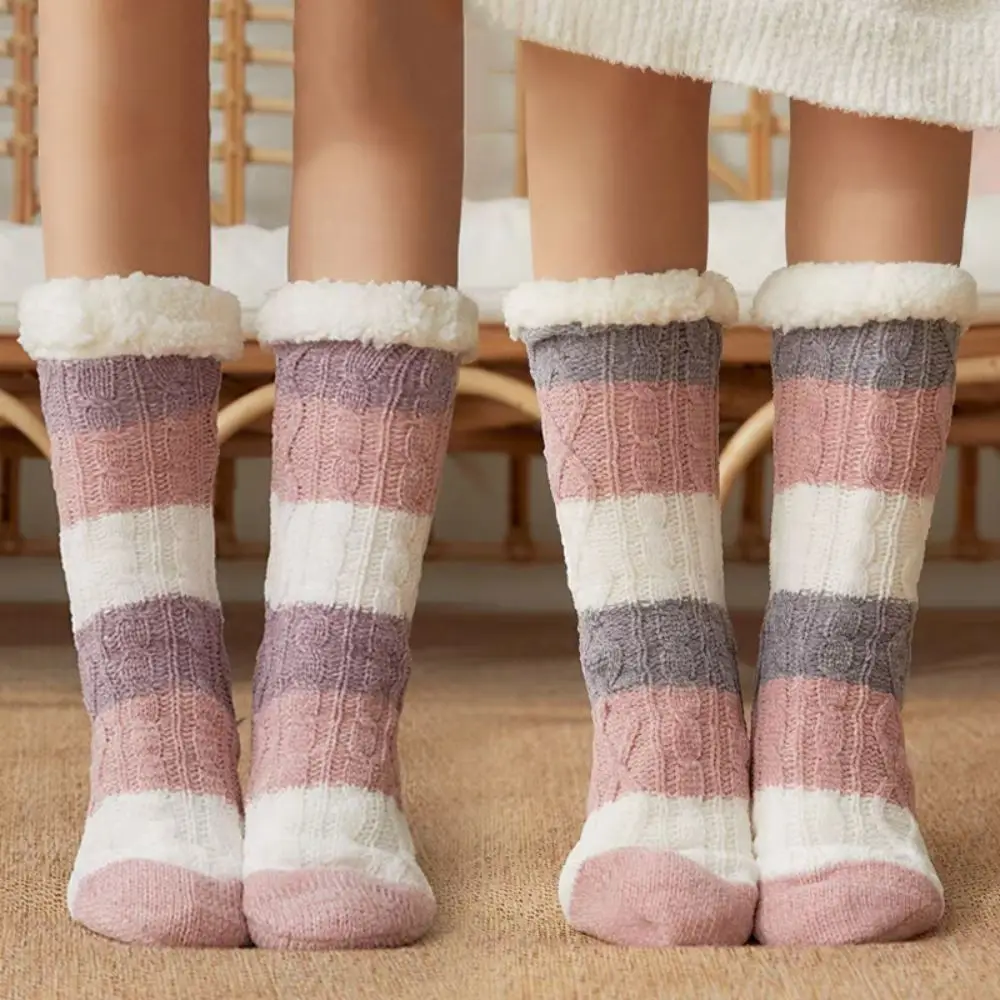 

Sweet Fried Dough Twist Stripe Fleece Socks Thicken Warm Coral Fleece Socks Kawaii Hosiery Winter Floor Socks Fall Winter