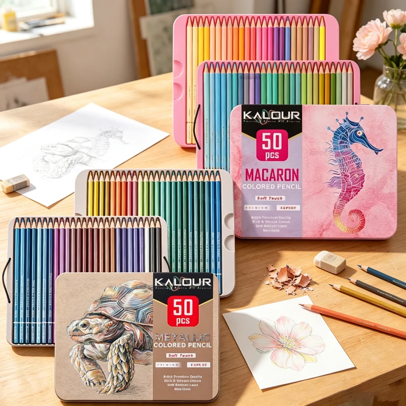 50‑100 Colors Metallic & Macaron Colored Pencils Iron Gift Box Soft Core for Artist Drawing Graffiti Coloring Art Supplies