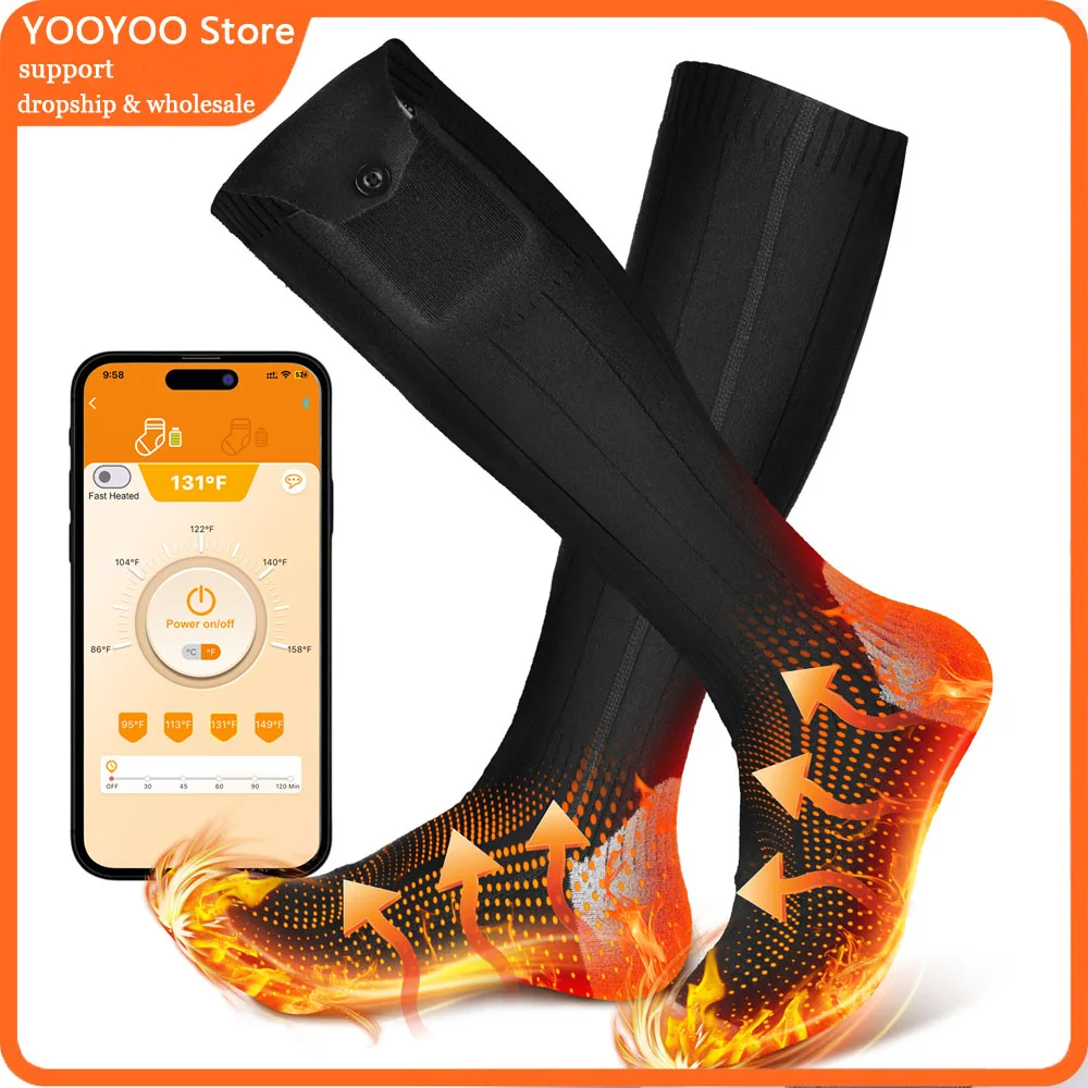 

Electric Heated Socks with Power Bank APP Control Winter Foot Warmer Long Lasting Thermal 4 Adjustable Temperature Outdoor Ski