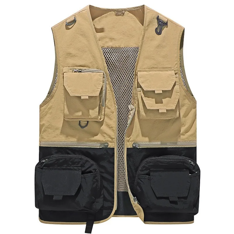 Men's Color Blocked For Outdoor Leisure, Detachable Multi Pocket Vest, Men's Printed Vest