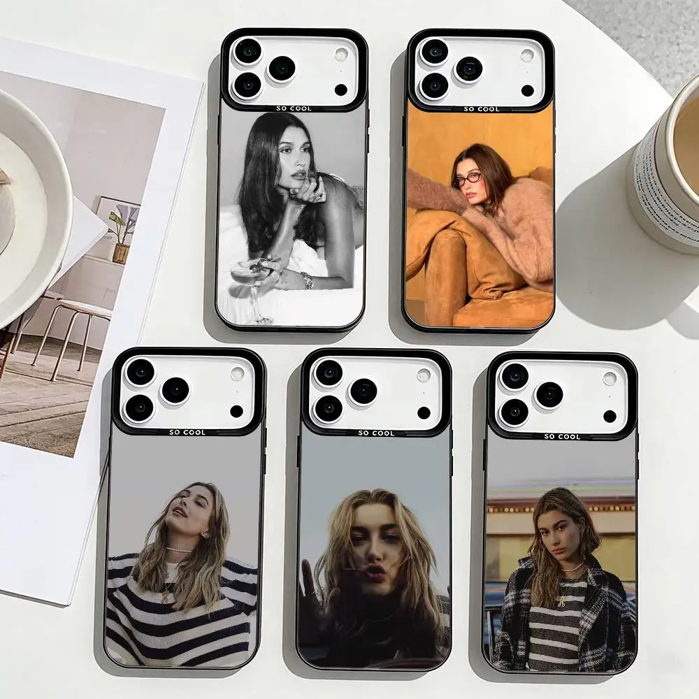 

Y2K Trend Icon H-Hailey Bieber Phone Case For iPhone17,16,15,14,13,12,Pro Max Black Colored Silver Plated Inside Cover