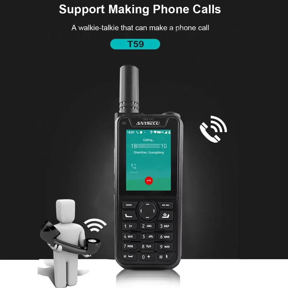 Anysecu T59 Android 9.0 4G Network Radio WIFI GPS Unlock LTE/WCDMA/GSM POC Walkie Talkie Work with Zello REAL-PTT
