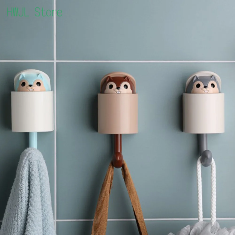 Creative Home Decor Cartoon Animal Squirrel Head Hiding Storage Bathroom Kitchen Hanging Hook Pasting Wall Hooks Children Gift