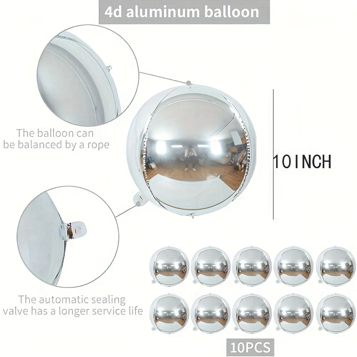 10pcs 10 inch gold aluminum film 4D balloon set, birthday party venue decoration wholesale
