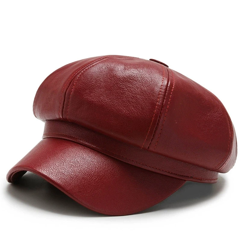 Neuer achteckiger Hut aus PU-Leder im koreanischen Stil für Männer und Frauen, vielseitiger Malerhut, Retro-Newsboy-Hut, künstlerischer Malerhut – Detail 6