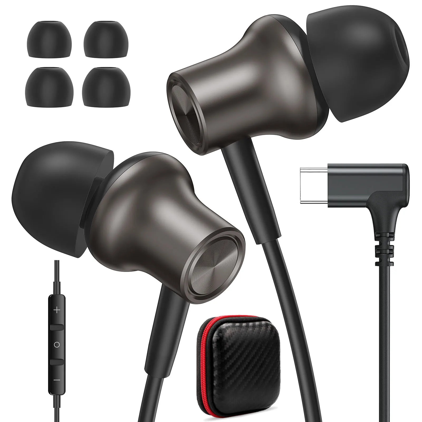

USB C Right Angle in-Ear Wired Headphones with Mic Magnetic Stereo Type C Gaming Earphones for iPhone 17 16 Samsung S26 Android