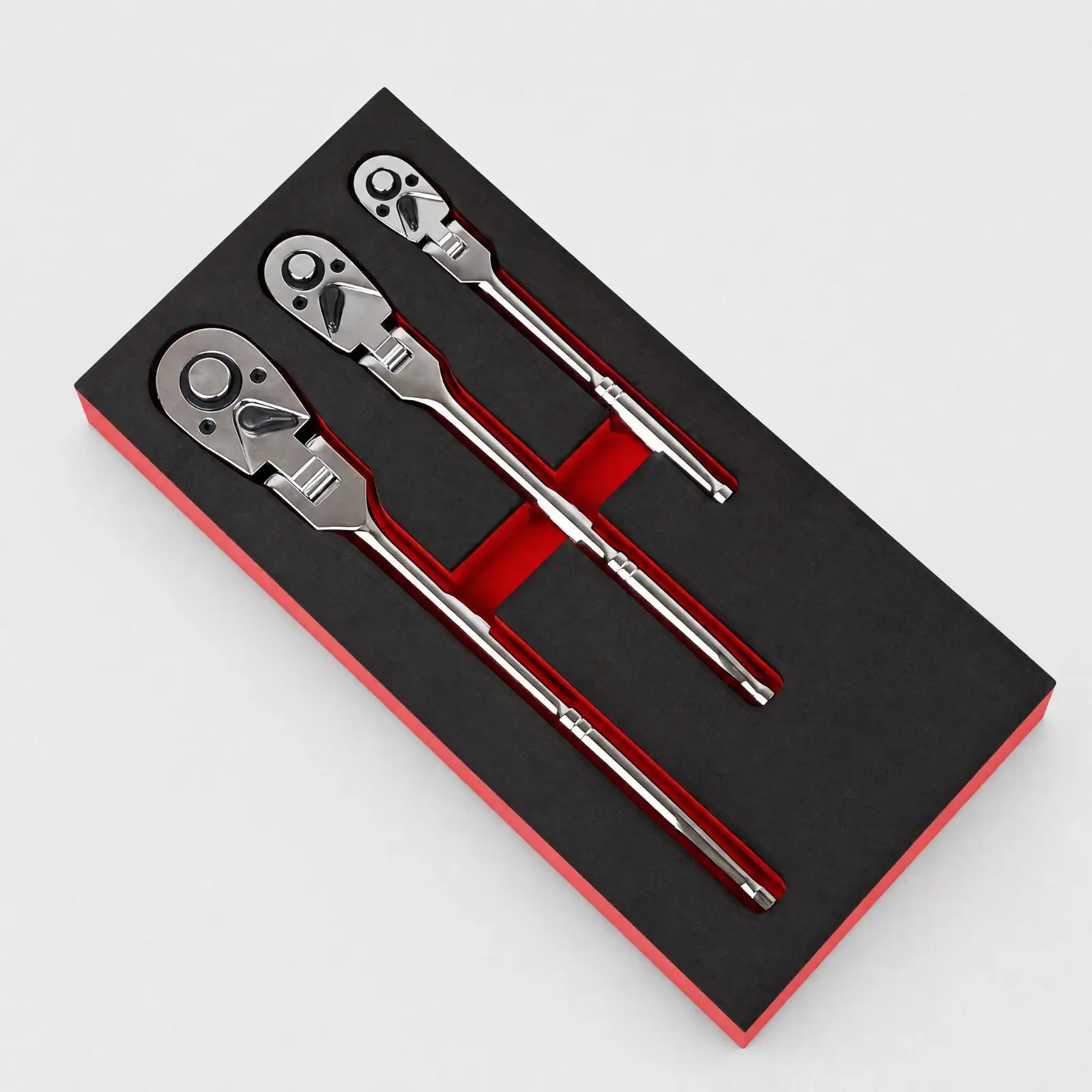 Rotating Head Ratchet Wrench High Carbon Steel Polished Chrome 180 Degree Swivel Long Handle Smooth Ratchet for Workshop Tasks