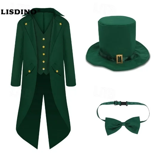 13 قطعة أزياء Leprechaun القوطية خمر Steampunk هالوين يرتدى مع قبعة Leprechaun ربطة القوس فيونكة