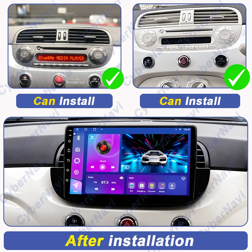 Car DVD Android Radio Stereo For Fiat 500 2007-2015 Auto Multimedia Player GPS Navigation Head Unit High-Performance CPU WIFI 4G