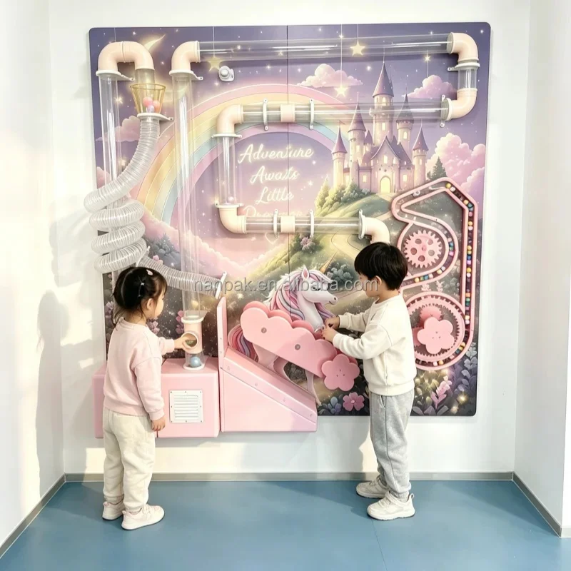 Custom Dreamy Macaron Educational Interactive Wall Games Saving Space Indoor Playground Equipment for Play Cafe Mall Daycare