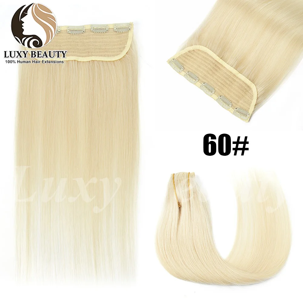 Blonde Clip In One Piece Human Hair Extensions Brown Real Human Hair Weft Clip In Natural Silk Straight Hairpiece For Women