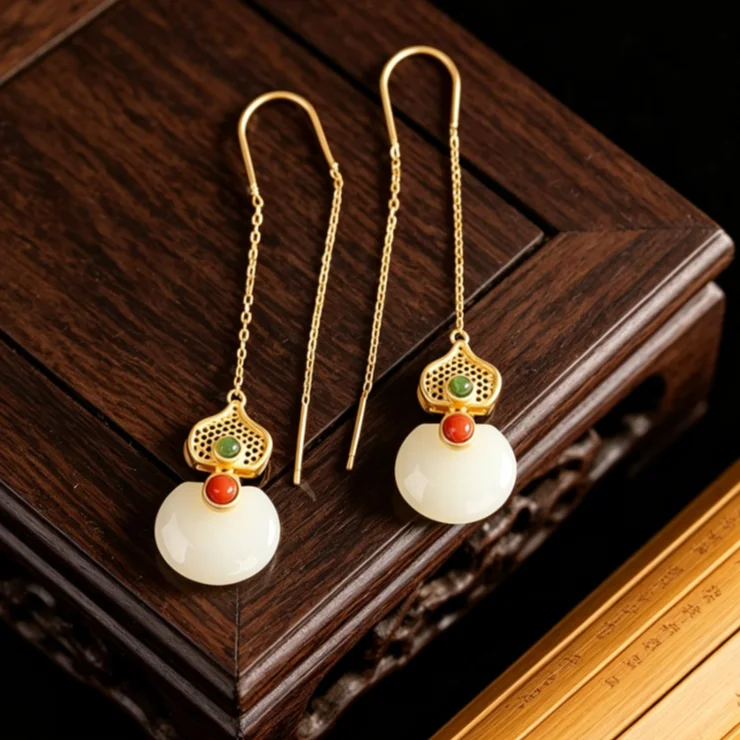 Gourd Long Drop Earrings, Minimal Niche Exquisite Fashion Pendant Ear Jewelry for Women
