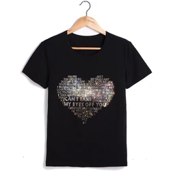 Fashion t shirts for women new 2024 summer short sleeves cotton tops diamonds letters blusas love tops