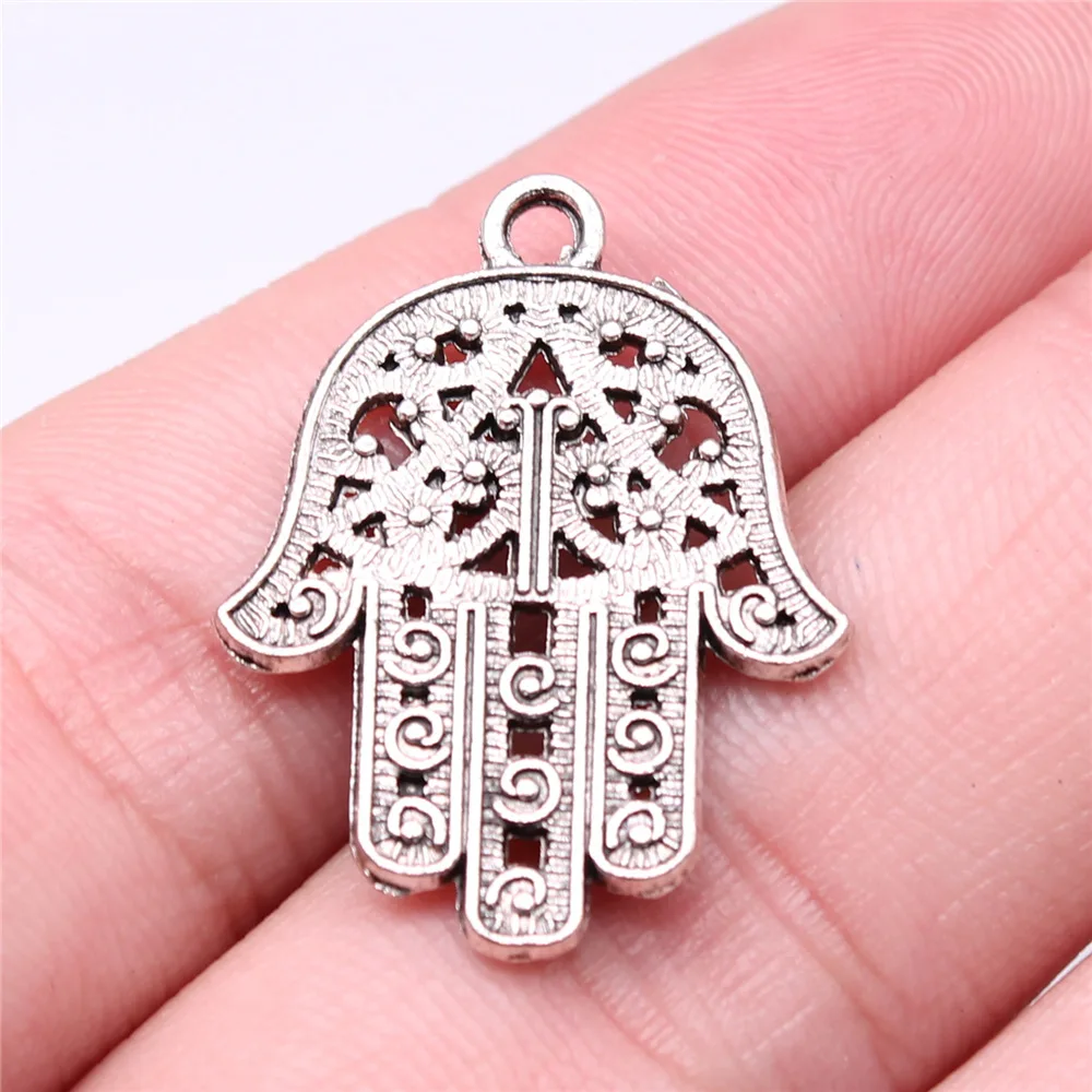 10pcs Fatima Hand Hamsa Palm Protection Tibetan Bronze Silver Color Pendants Antique Making DIY Handmade Craft