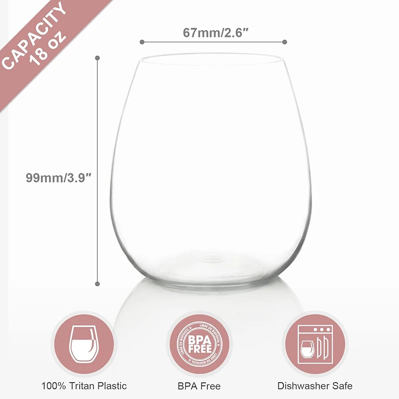 MICHLEY 4 PCS Plastic Wine Glasses Set Unbreakable Glasses Shatterproof Drinking Tumbler Dishwasher For Party Barware Picnic