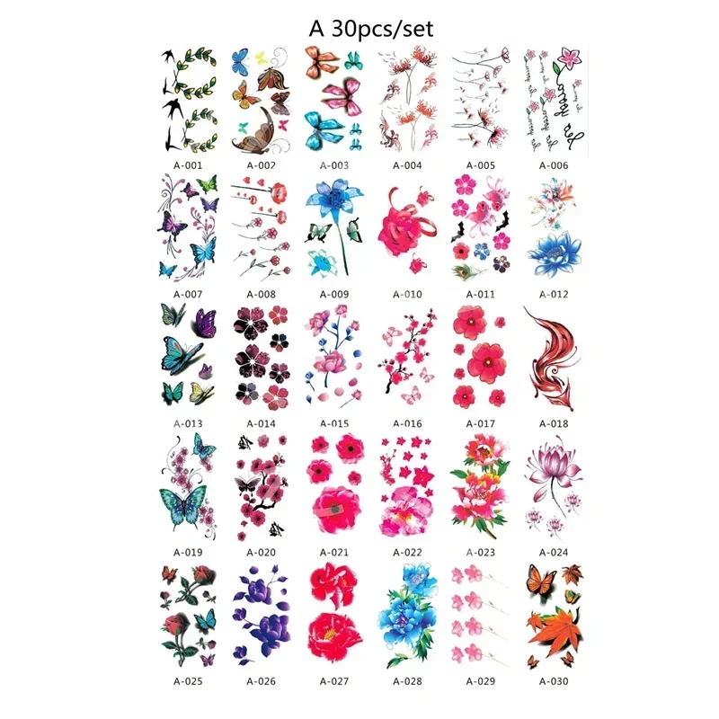 30 pçs/lote tatuagens temporárias à prova dwaterproof água flor rosa adesivo bonito panda animal para adultos corpo rosto arte feminino tatuagem de transferência de água