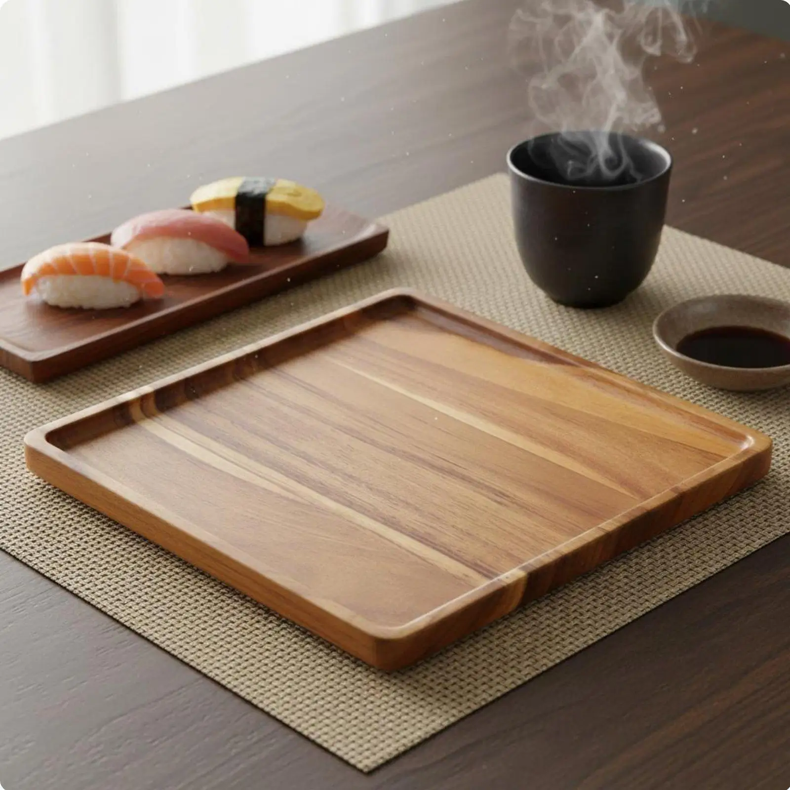 Square Serving Tray Acacia Wood Tray Decorative Plate Wooden Platter for Sushi Fruit Appetizers Buffet view 5