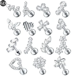 1/5PCS Titanium Zircon Labret Lip Ring Heart Ear Stud Ear Tragus Cartilage Helix Piercing Internal Thread Earrings for Women 16G