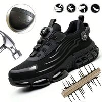 Rotary Button Safety Shoes 37-48 Size for Men, Men Women Steel Toe Cap Sneakers Lace-free Shoes Puncture-proof Anti-smash Boots